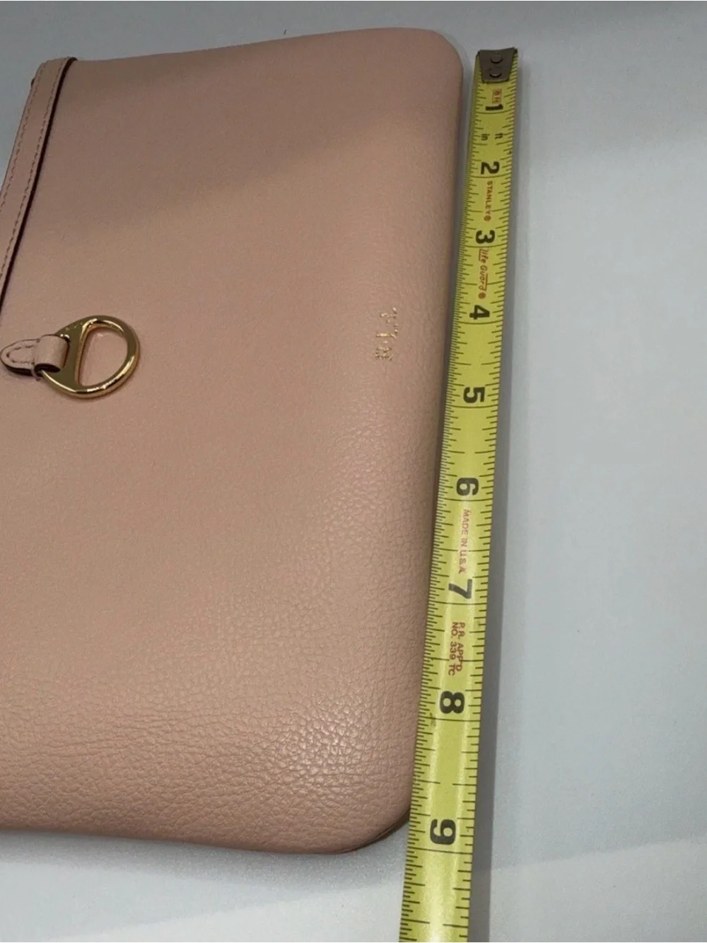 Lauren Ralph Lauren LIGHT PINK Pebbled Logo Zip Wristlet Pouch Gold Hardware